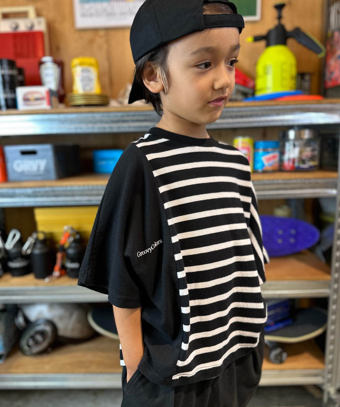 Cotton Jersey Striped Switched Wide TEE
