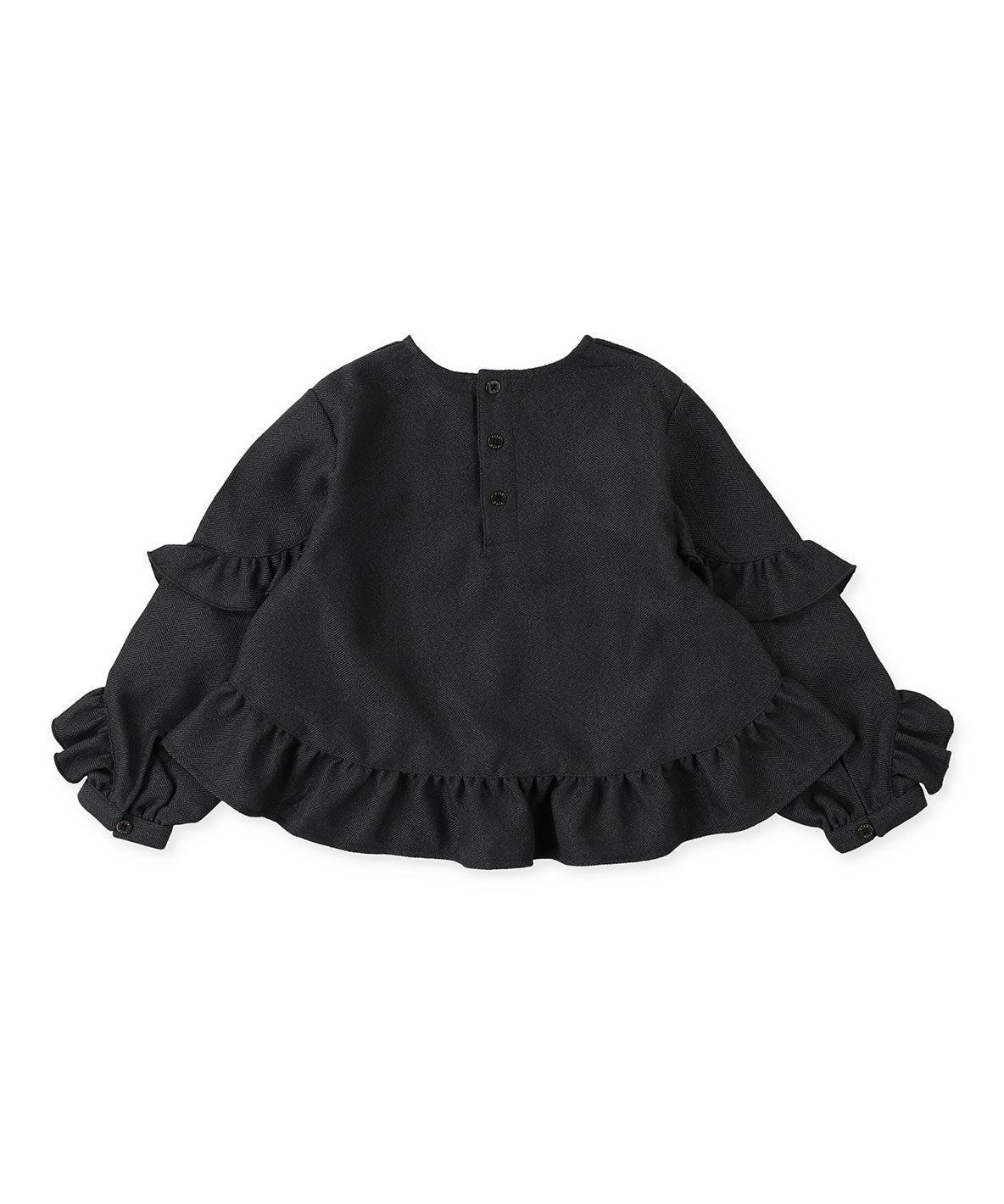 Melange Herringbone Tweed Frilled Pullover