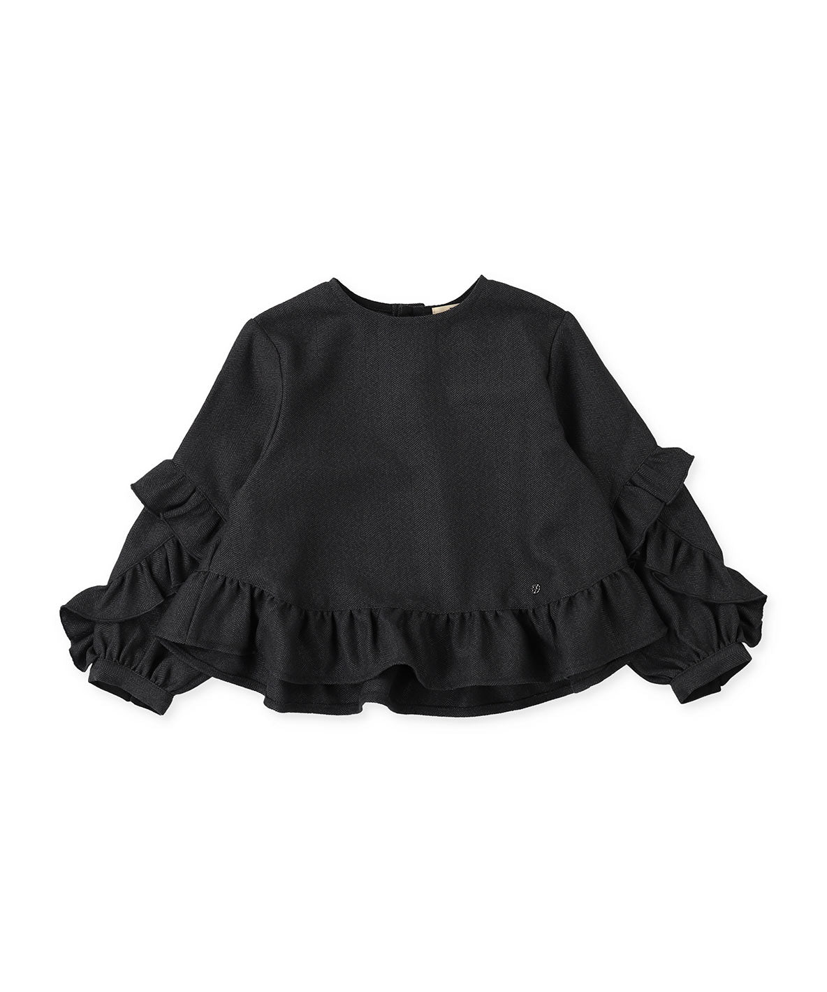 Melange Herringbone Tweed Frilled Pullover