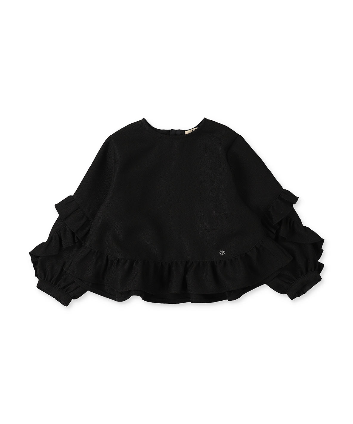 Melange Herringbone Tweed Frilled Pullover