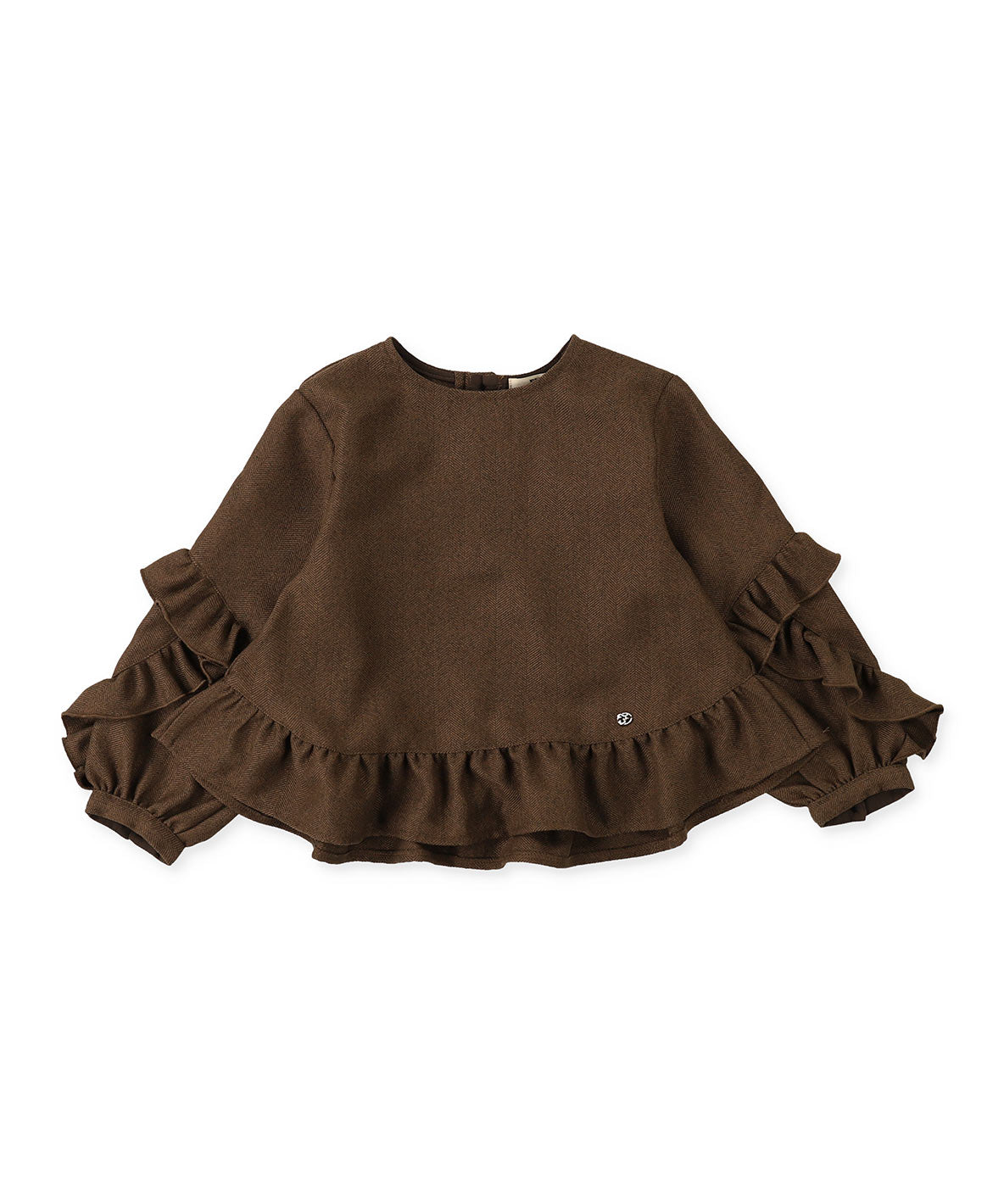 Melange Herringbone Tweed Frilled Pullover