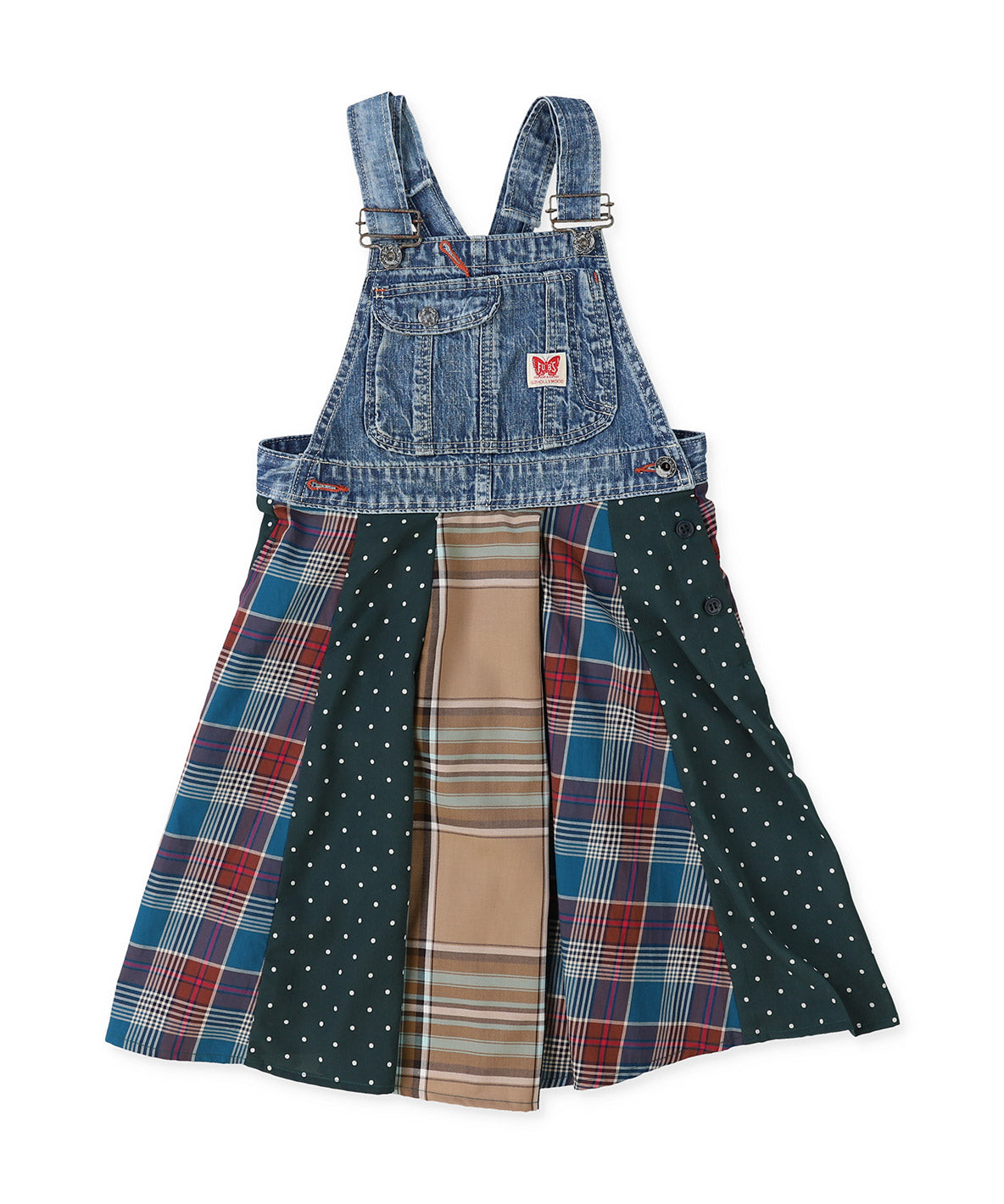 Plaid Switching Pleated Jumper Skirt