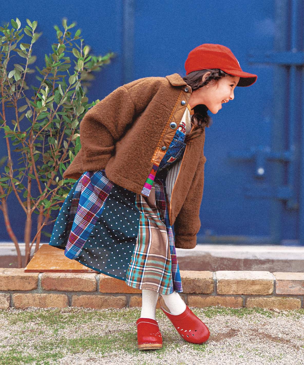Plaid Switching Pleated Jumper Skirt