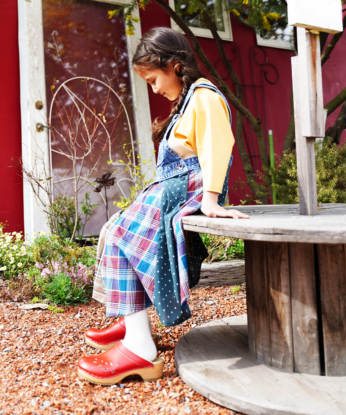 Plaid Switching Pleated Jumper Skirt
