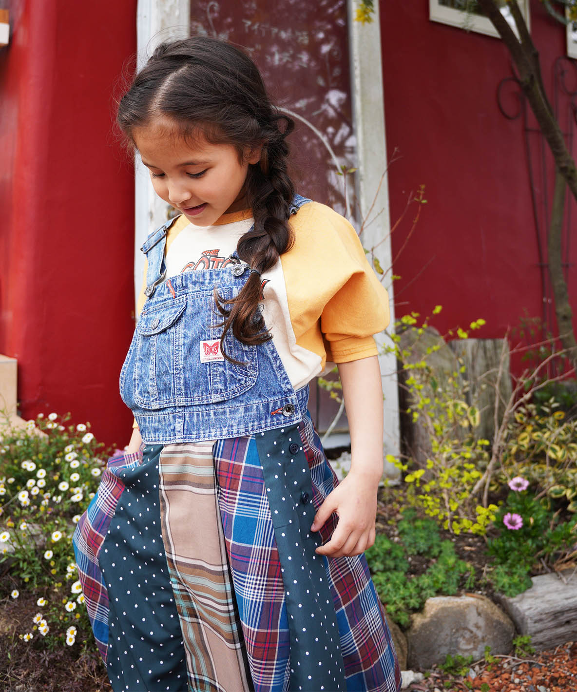 Plaid Switching Pleated Jumper Skirt