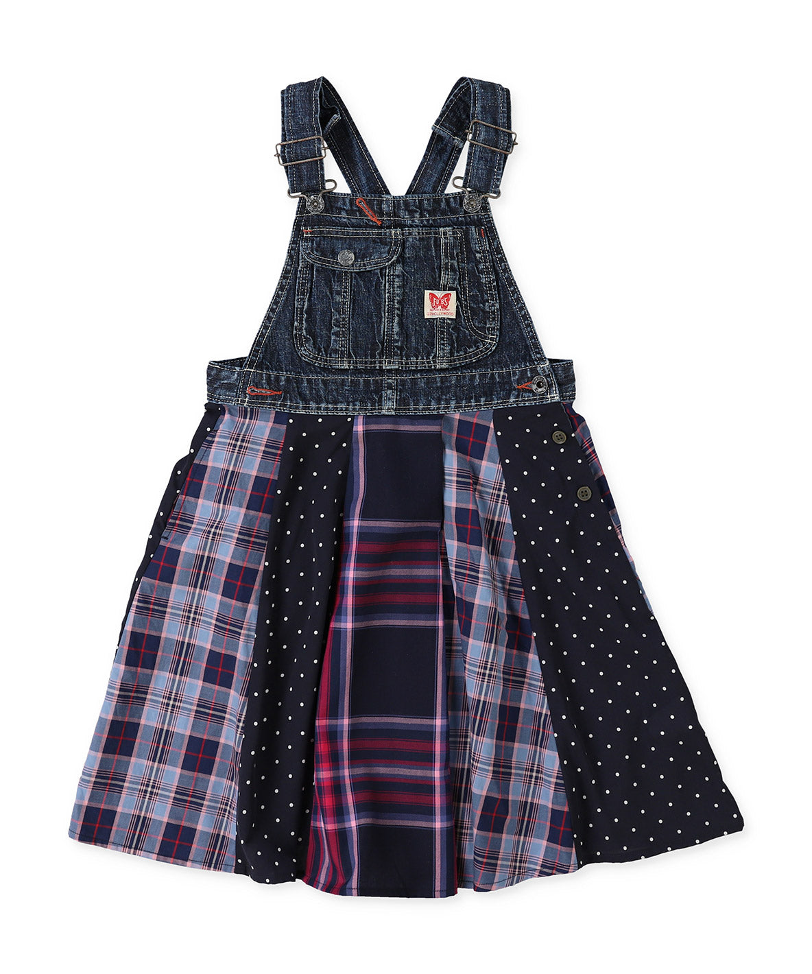 Plaid Switching Pleated Jumper Skirt