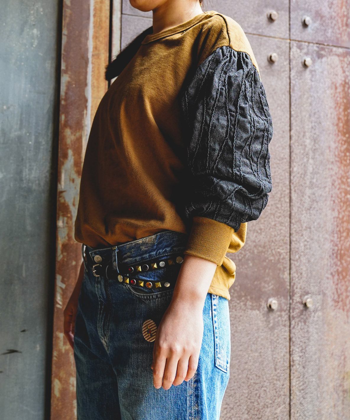Tuck Denim-sleeve Tee