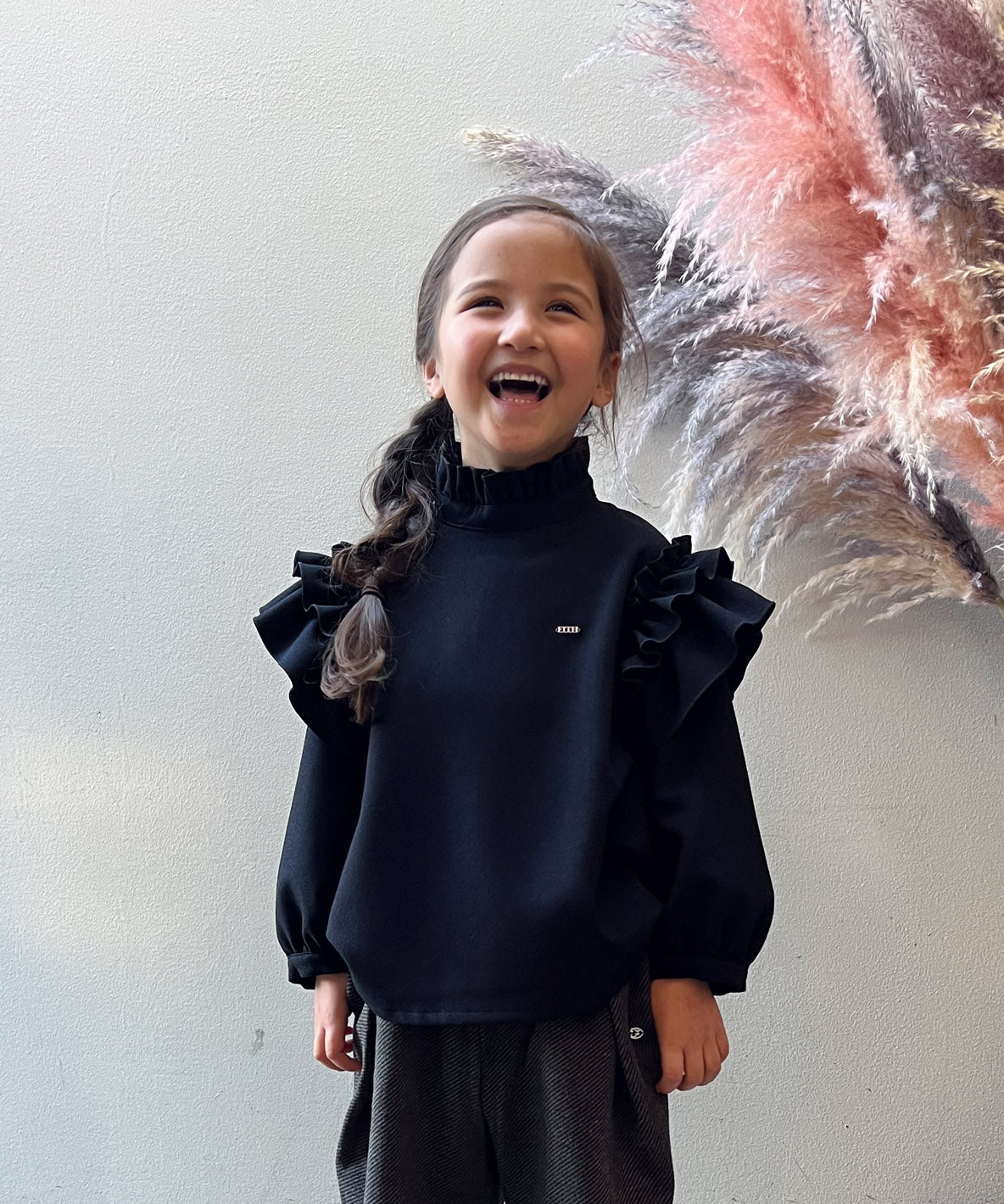 Mottled Serge Stretchy Ruffled Blouse