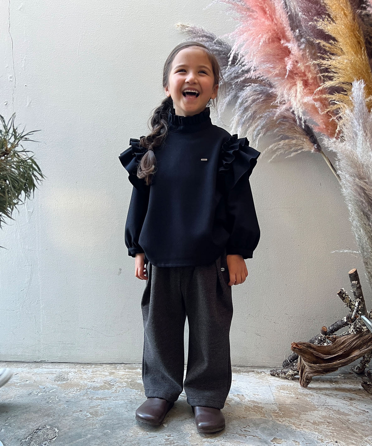 Mottled Serge Stretchy Ruffled Blouse