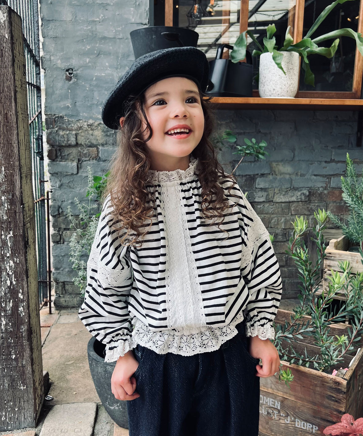Striped and Lace Smoked L/S T-shirt