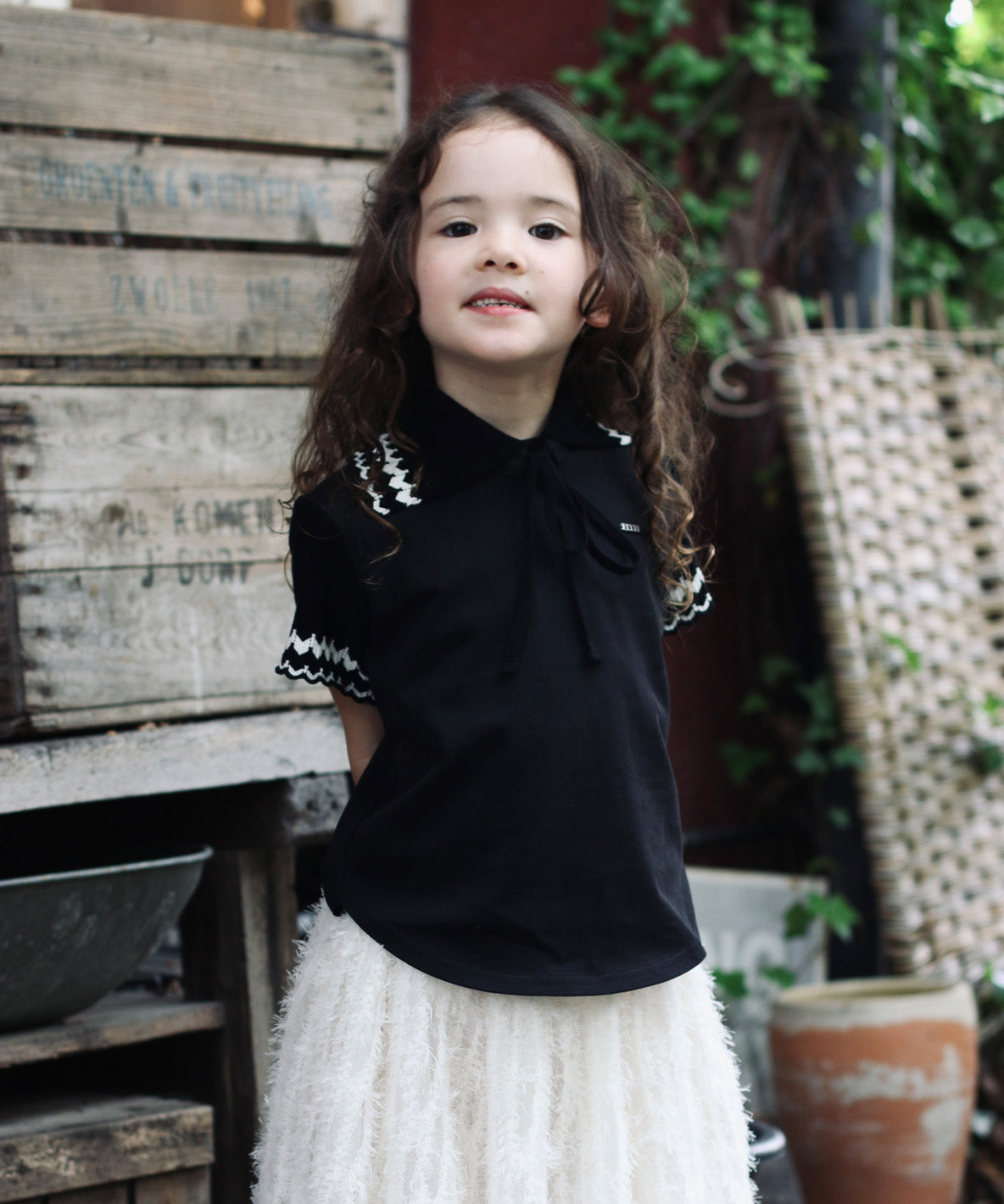 Smooth Cotton Jersey and Knitted Collar S/S T-shirt