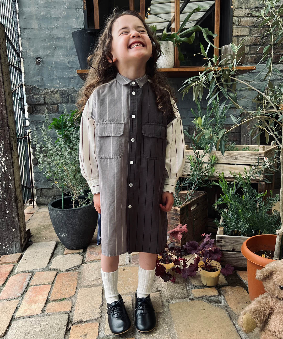 Cotton and Linen Weather Striped Shirt Dress