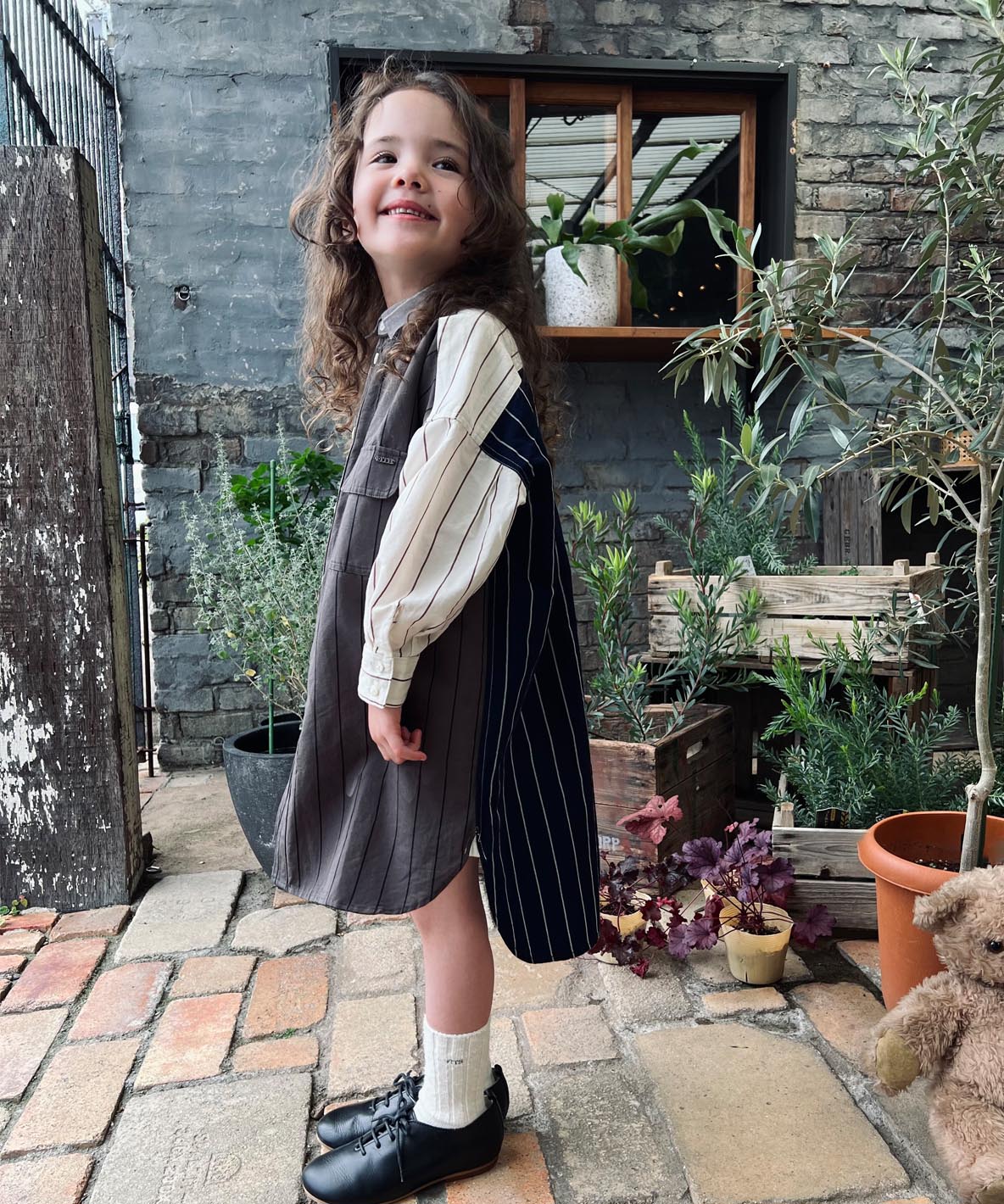 Cotton and Linen Weather Striped Shirt Dress