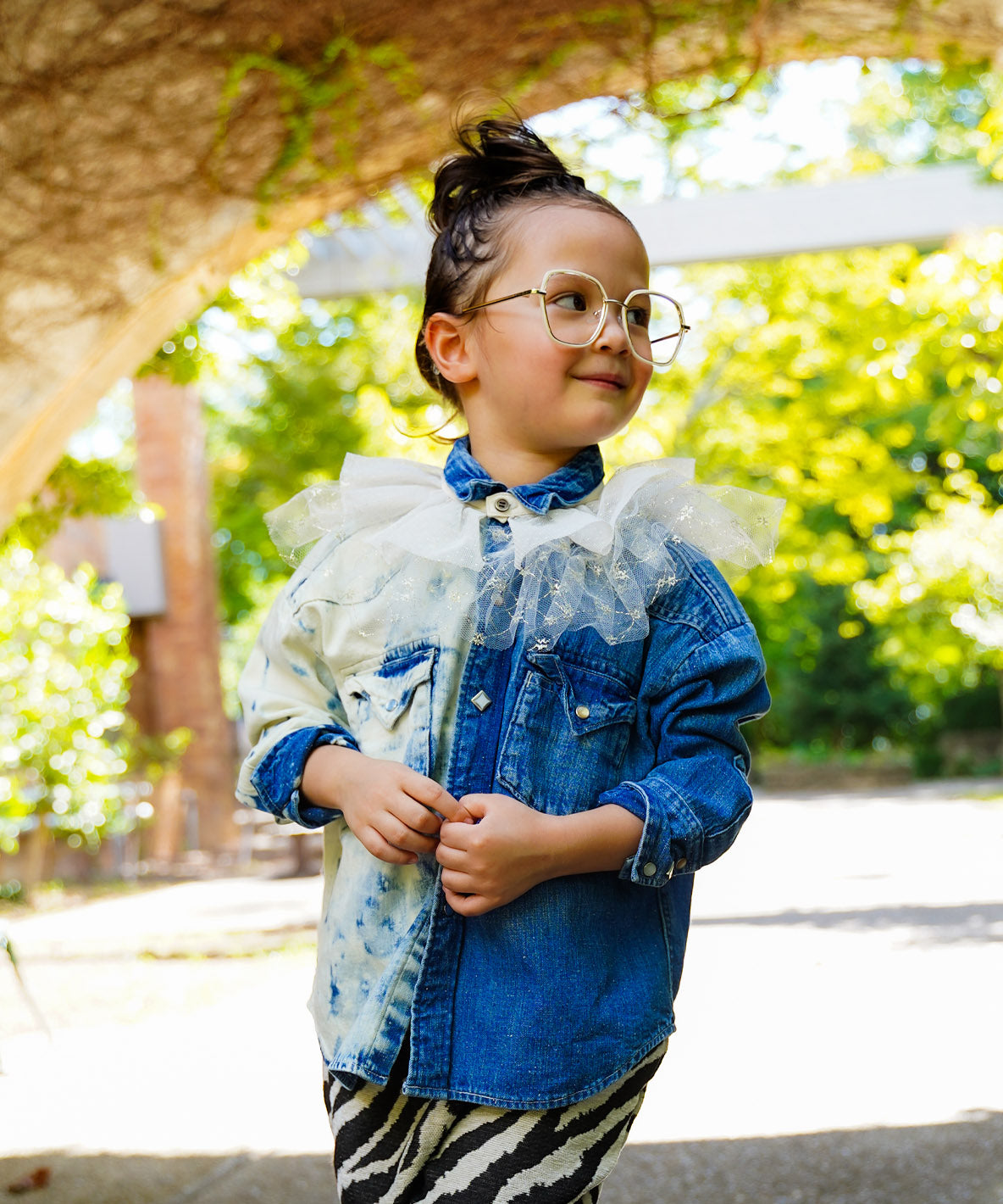 Tulle Collar Denim Shirt JK