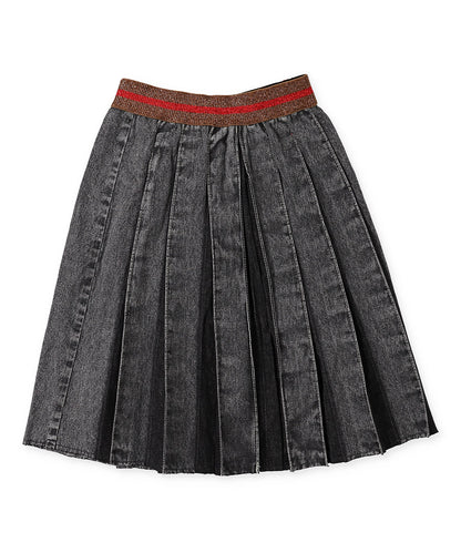 Black Denim Pleats Skirt