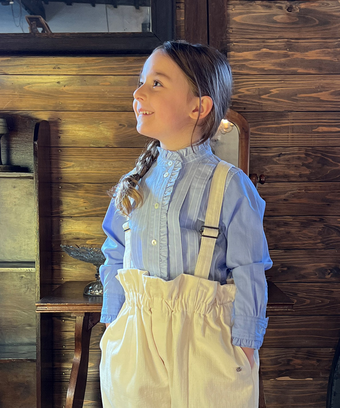 Poplin Striped Ruffle Blouse