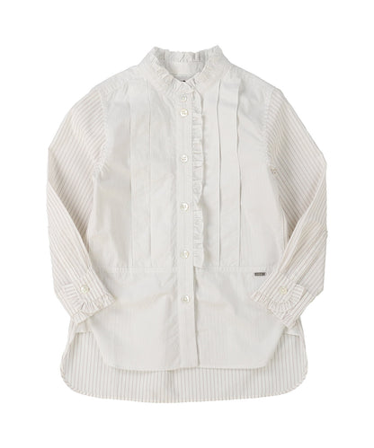 Poplin Striped Ruffle Blouse