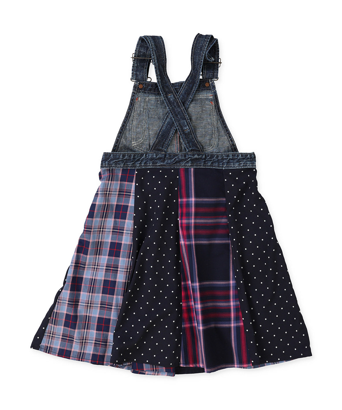 Plaid Switching Pleated Jumper Skirt