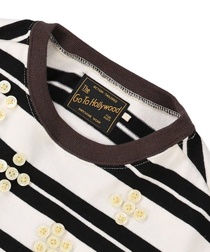 Striped Button Sleeveless Tee