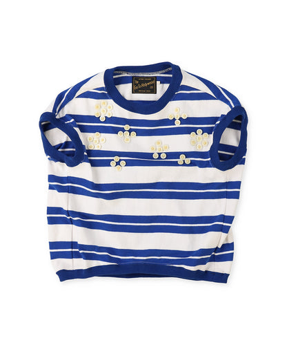 Striped Button Sleeveless Tee