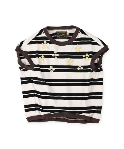 Striped Button Sleeveless Tee
