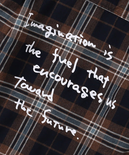 Wool Plaid Band Collar Graffiti Shirt