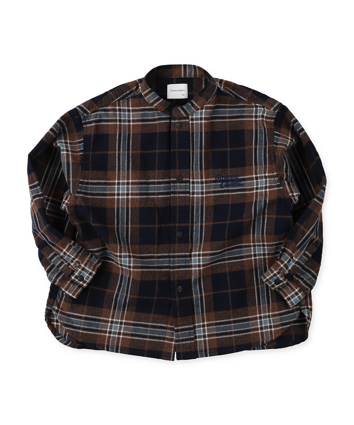 Wool Plaid Band Collar Graffiti Shirt