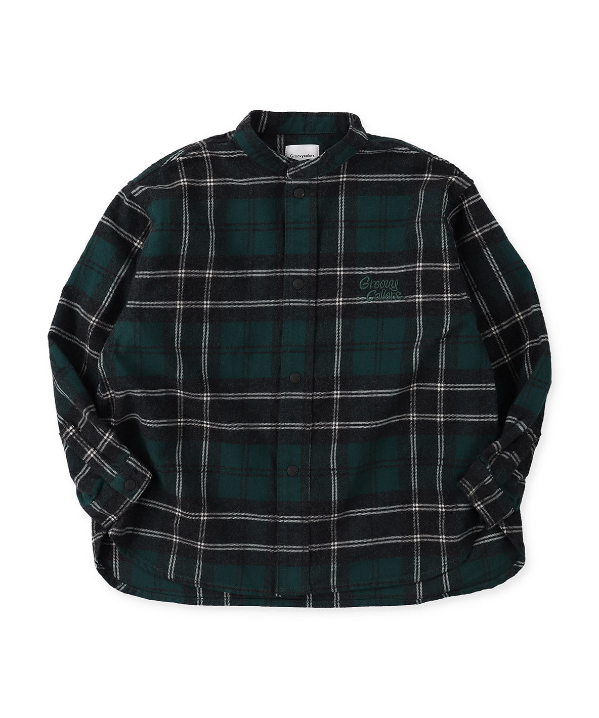 Wool Plaid Band Collar Graffiti Shirt