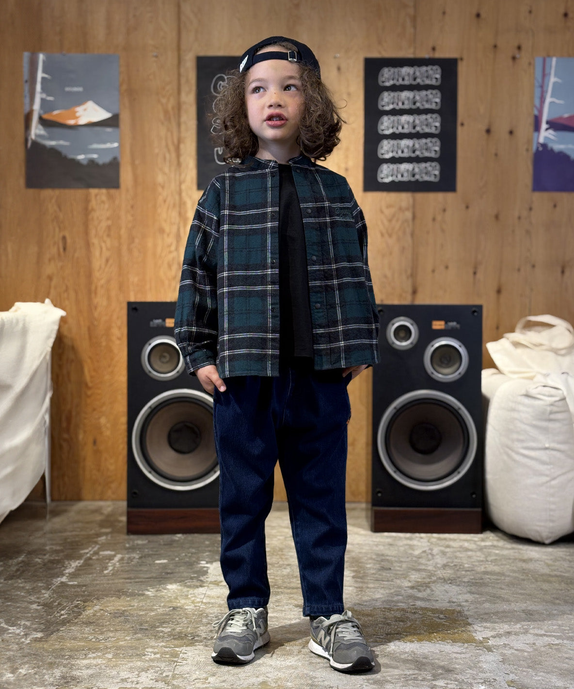 Wool Plaid Band Collar Graffiti Shirt