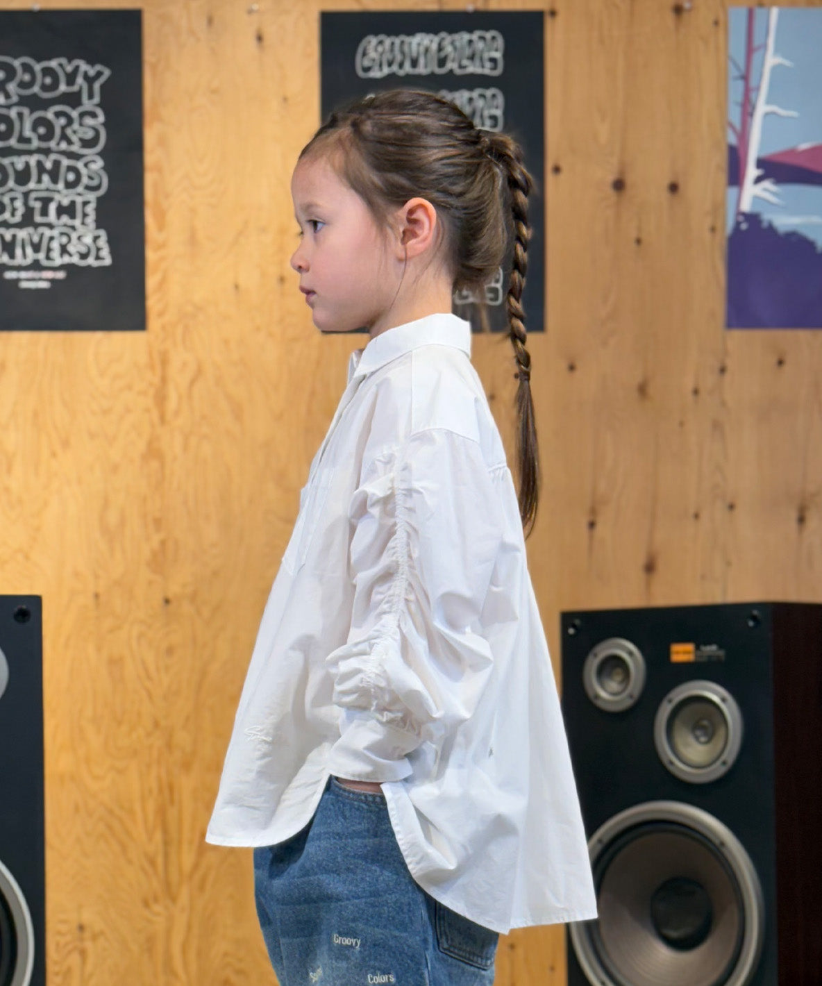 Broadcloth Gathered-sleeve Long Shirt