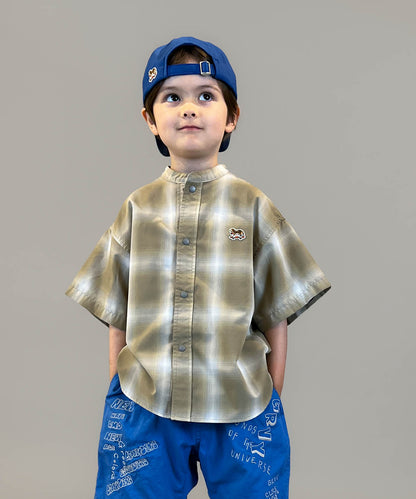 Ombrecheck Band Collar Shirt