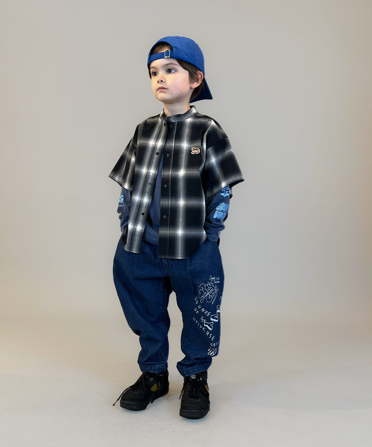 Ombrecheck Band Collar Shirt