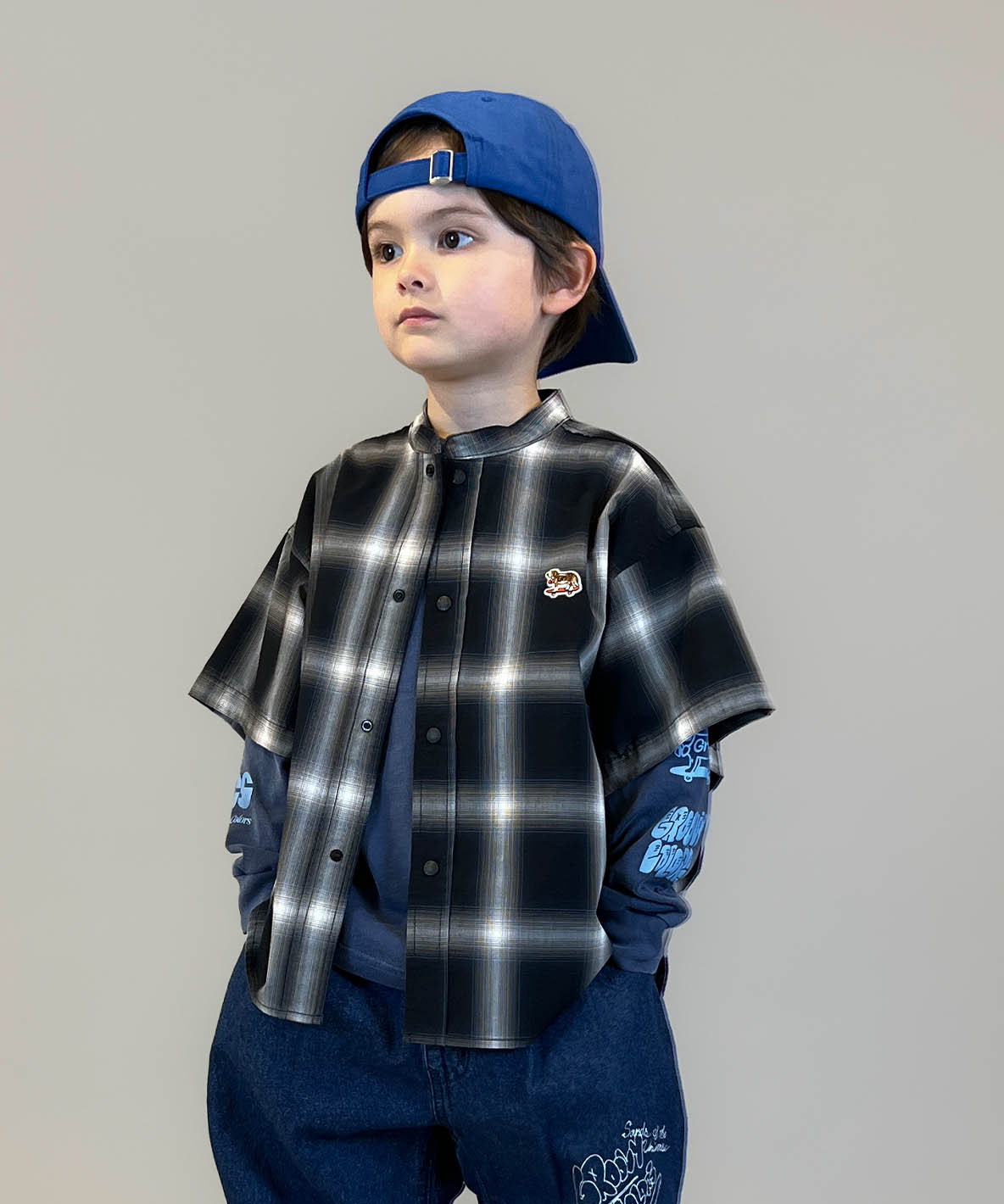 Ombrecheck Band Collar Shirt