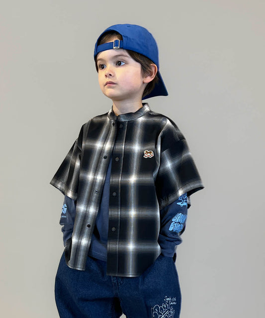 Ombrecheck Band Collar Shirt