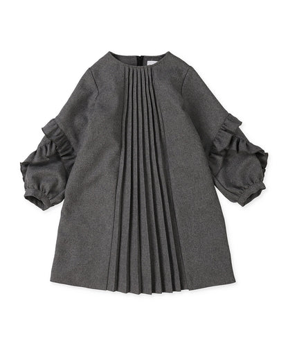 Melange Twill Front-pleated Dress