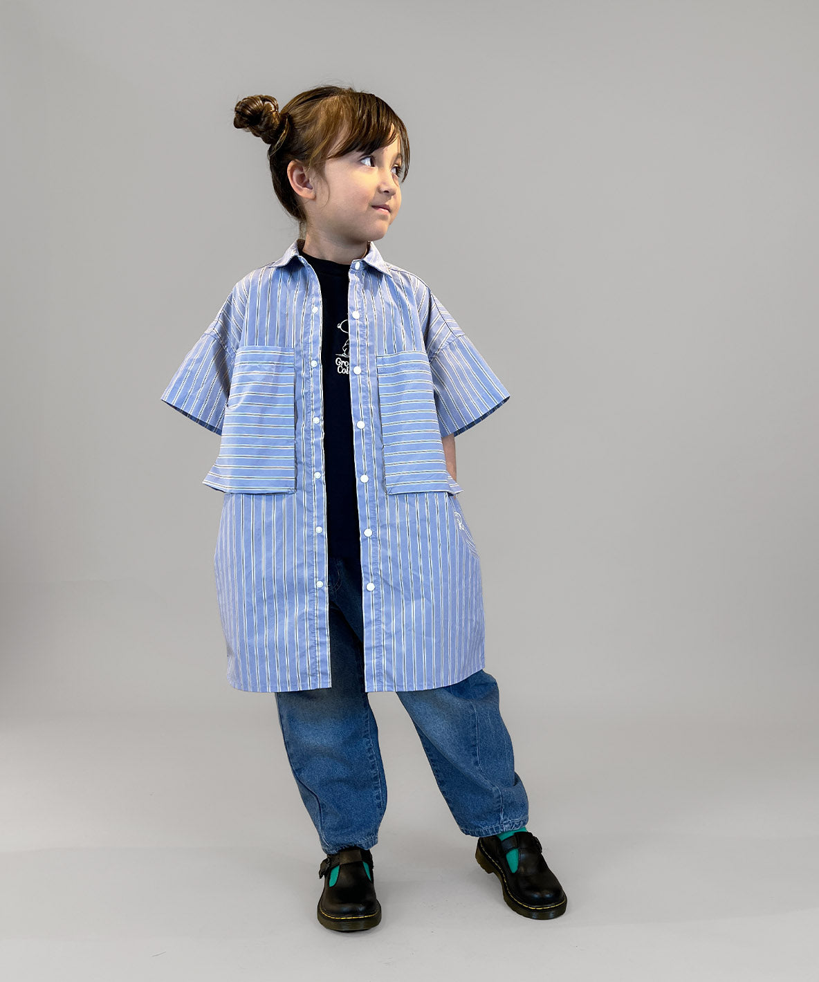 Striped Knee Length Shirt Dress