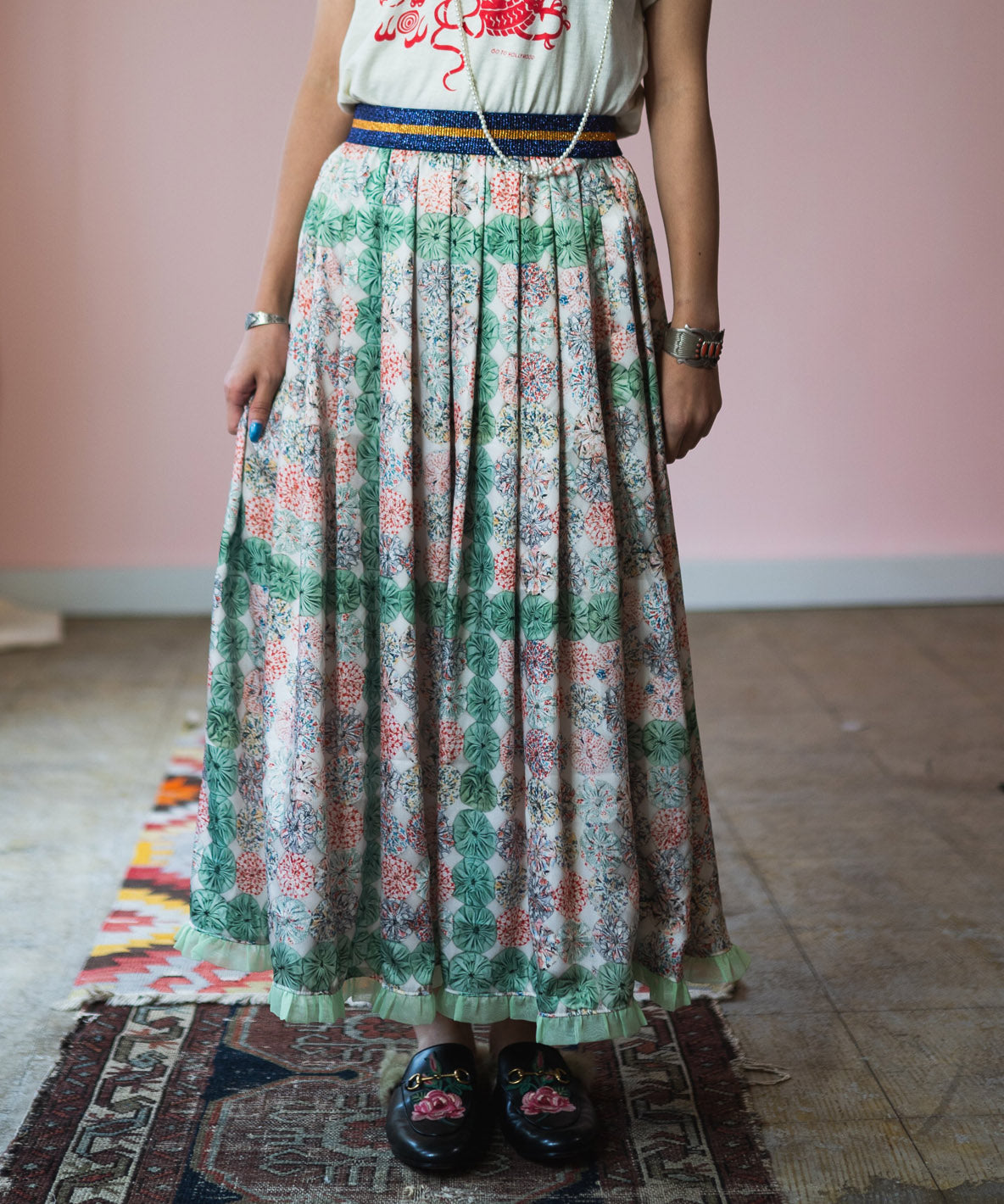 Antique Yo-yo Printed Skirt
