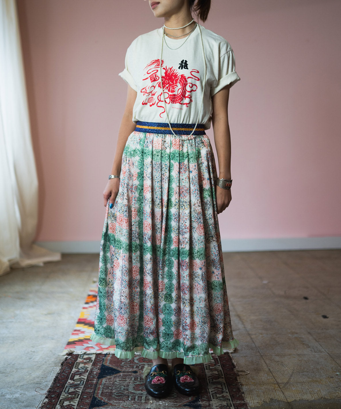 Antique Yo-yo Printed Skirt
