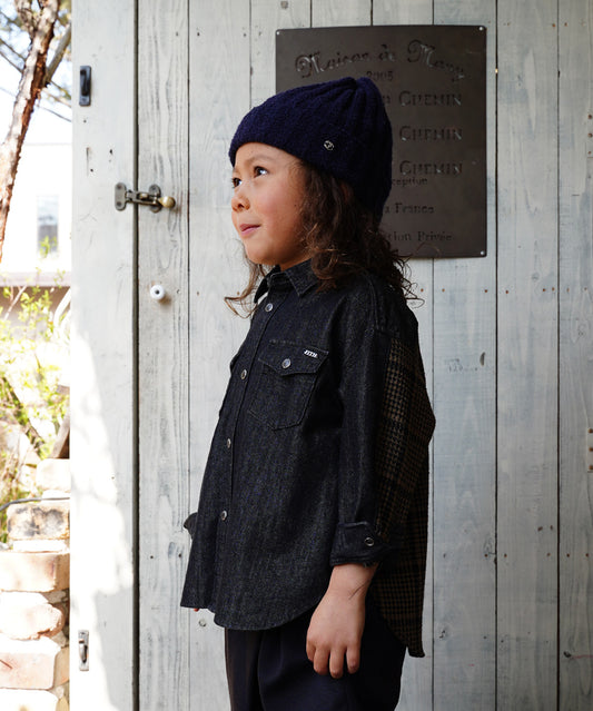 Denim and Plaid Switching Shirt