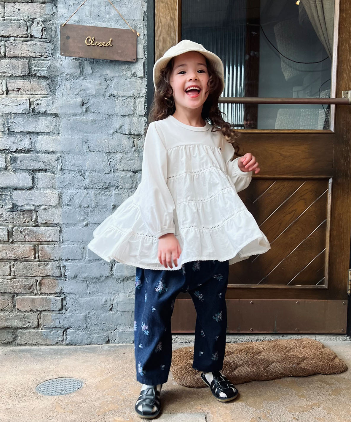 Cotton Jersey and Woven Tiered L/S T-shirt