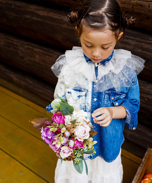 Tulle Collar Denim Shirt JK